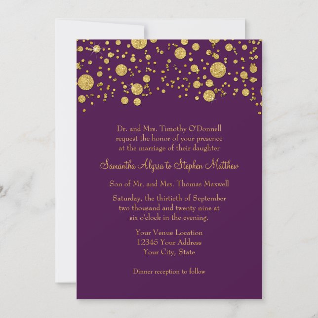 Modern Simple Purple Gold Glitter Elegant Wedding Invitation (Front)