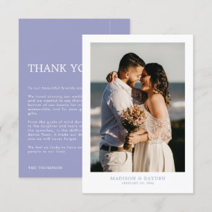Modern Simple Purple Lavender with Photo Wedding  Thank You Card