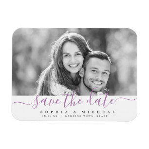 Modern simple purple script photo save the date magnet