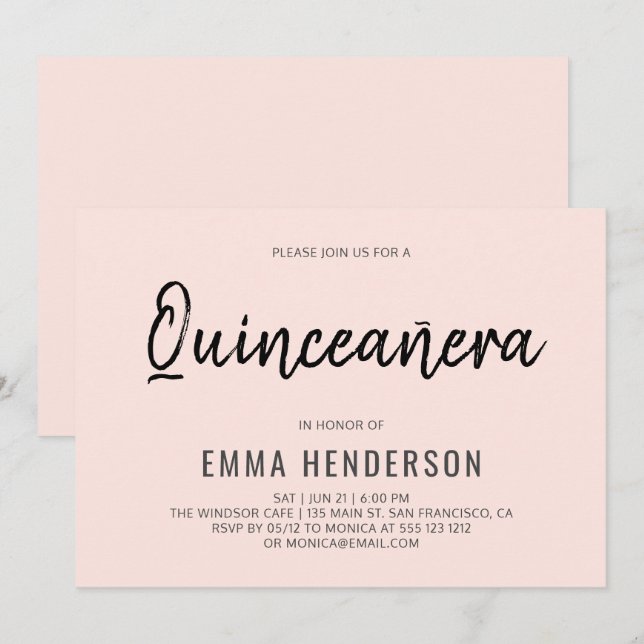 Modern Simple Quinceanera Birthday Invitation (Front/Back)