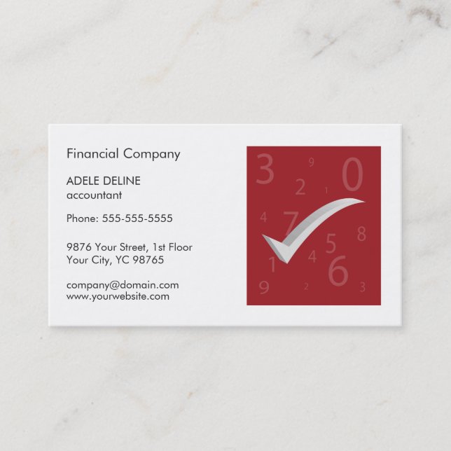 Modern Simple Red and White Accountant Business Card (Front)