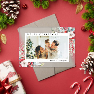 Modern Simple Red Berries   Photo Christmas Card Acrylic Invitations