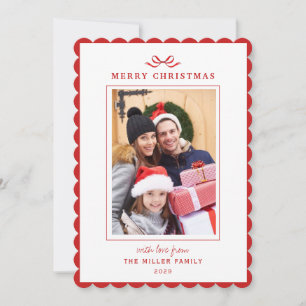 Modern simple Red bow Christmas photo  Holiday Card