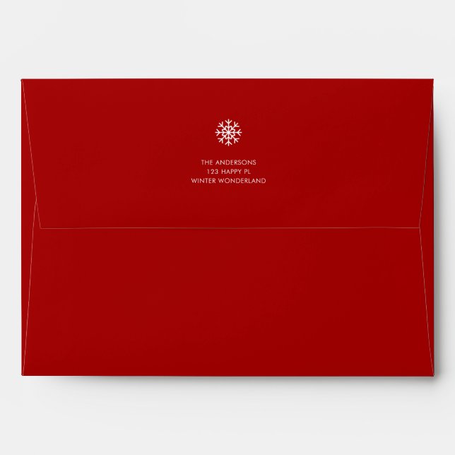 Modern Simple Red Christmas Holiday Snowflake Envelope (Back (Top Flap))
