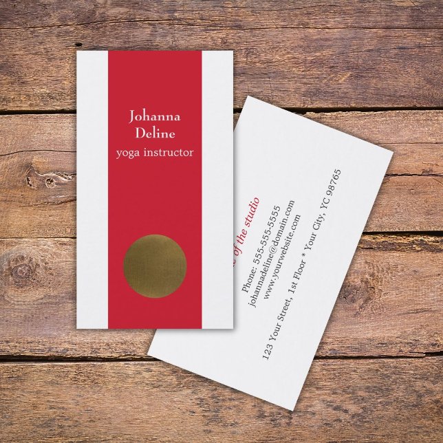 Modern Simple Red Faux Cooper Circle Yoga Studio Business Card (Creator Uploaded)