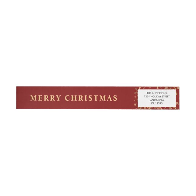 Modern Simple Red Gold Merry Christmas Wrap Around Label (Individual)