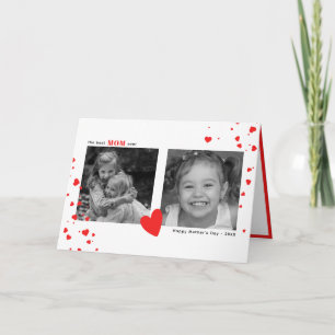 Modern Simple Red Hearts Mother's Day Custom Photo Card