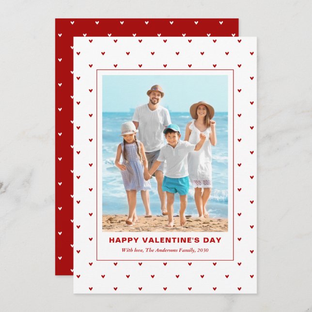 Modern Simple Red Hearts Photo Valentines Day Holiday Card (Front/Back)