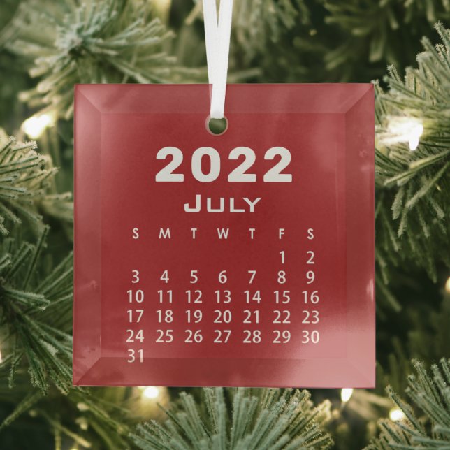 Modern Simple Red July 2022 Month Calendar Glass Tree Decoration (Insitu)