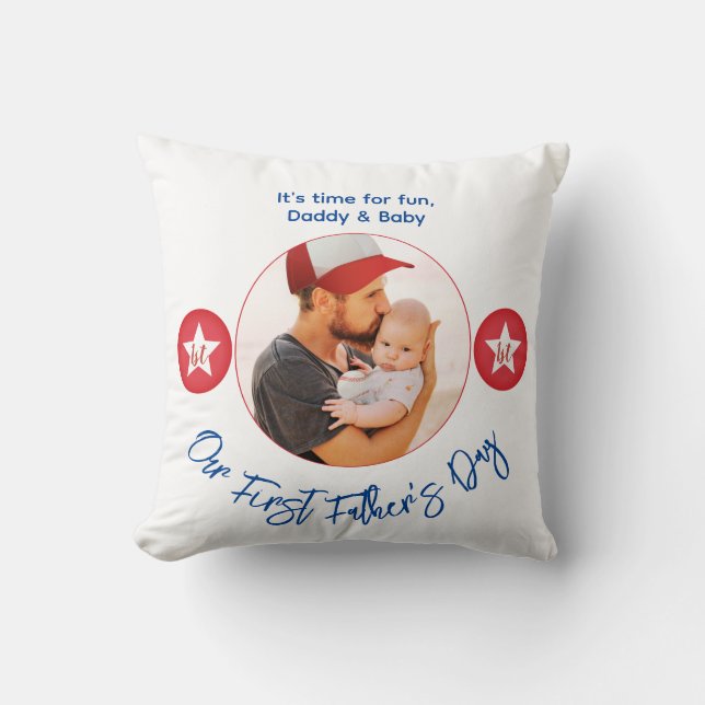 Modern Simple Red Keepsake Photo First Fathers Day Cushion (Front)