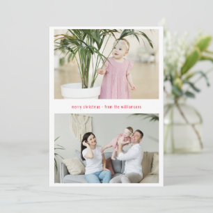 Modern Simple Red Merry Christmas Three Photo Holiday Card