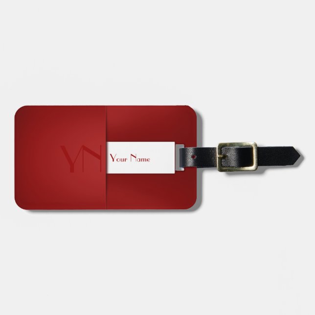 Modern Simple Red Monogram Name Luggage Tag (Front Horizontal)