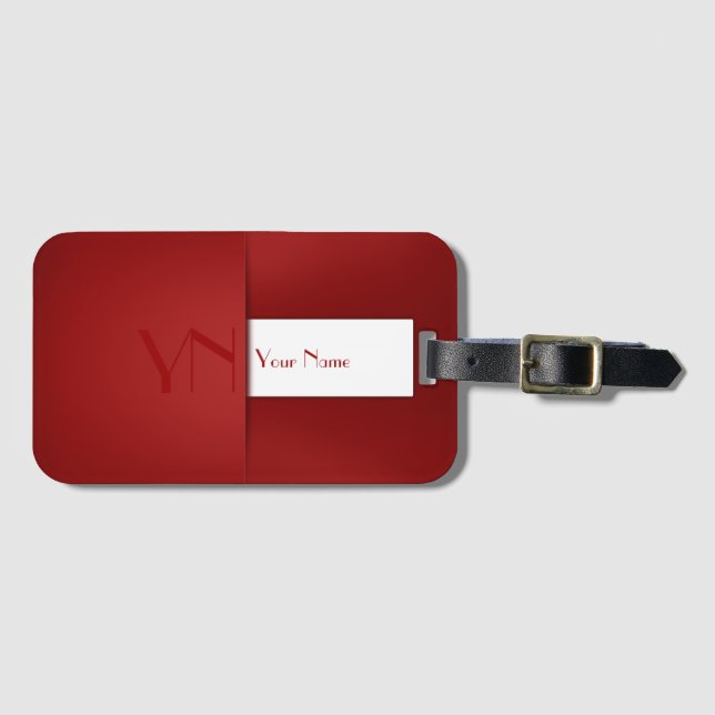 Modern Simple Red Monogram Name - Luggage Tag (Front Horizontal)