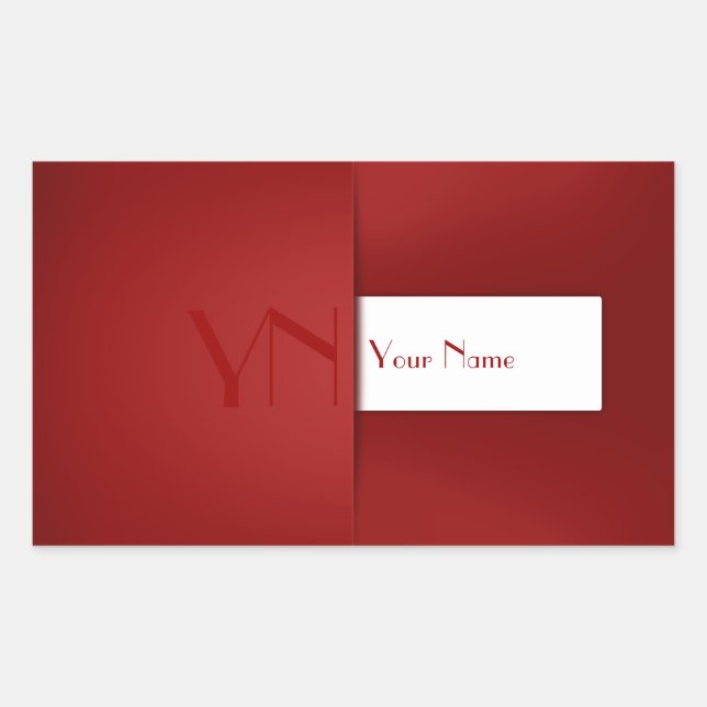 Modern Simple Red Monogram Name Rectangular Sticker (Front)