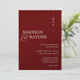 Modern Simple Red Monogram Photo Invitation