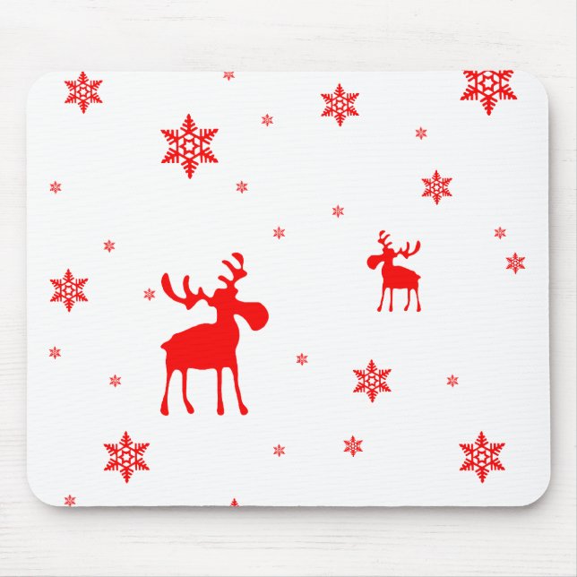 Modern Simple Red Moose Snowflakes Mouse Mat (Front)