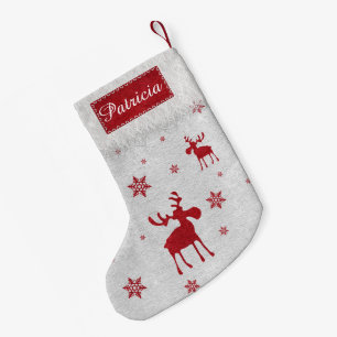 Modern Simple Red Moose Snowflakes Small Christmas Stocking