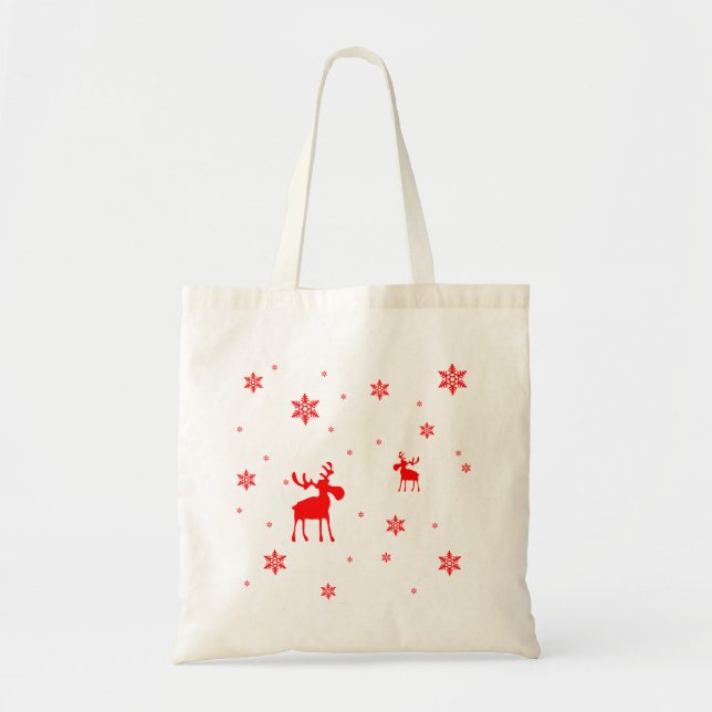 Modern Simple Red Moose Snowflakes Tote Bag (Front)