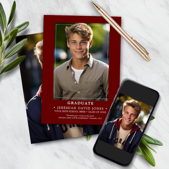 Modern Simple Red Photo Graduation Announcement (Creator Uploaded)