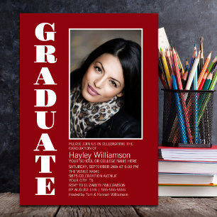 Modern Simple Red Photo Graduation Party Invitation