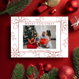 Modern Simple Red Poinsettia One Photo Holiday Card