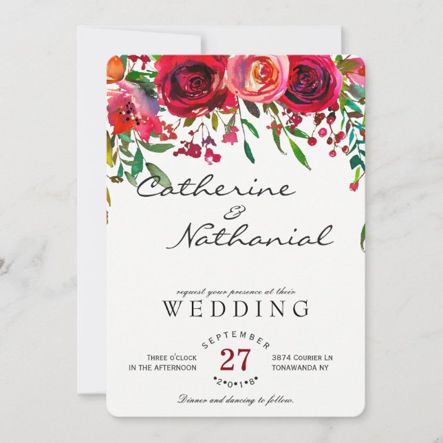 Modern Simple Red Rose Wedding Invitation (Front)