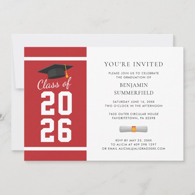 Modern Simple Red White Graduation 2026 Invitation (Front)
