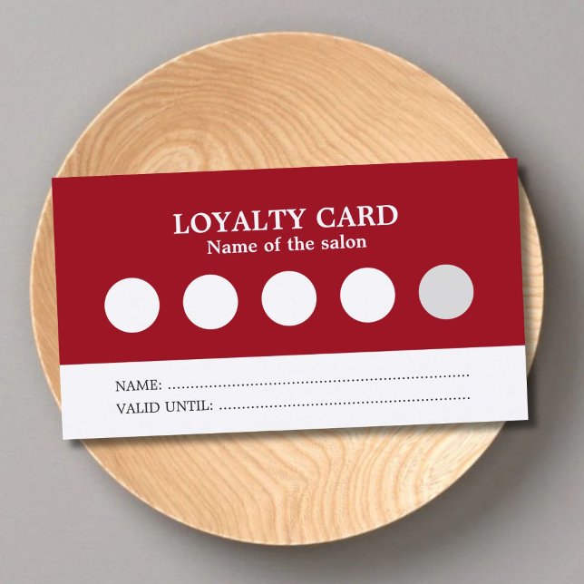 Modern Simple Red White Salon Loyalty Card (Creator Uploaded)
