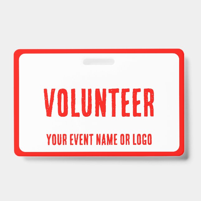 modern simple red white volunteer event ID badge (Front)
