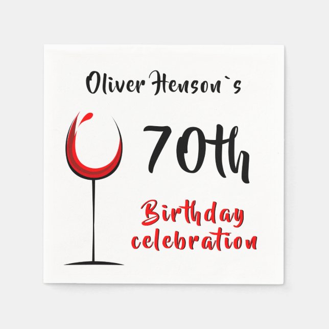 Modern Simple Red Wine Glass 70th Birthday Party Napkin (Front)