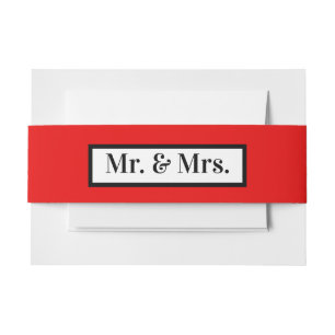 Modern Simple Retro Red Mr + Mrs  Invitation Belly Band