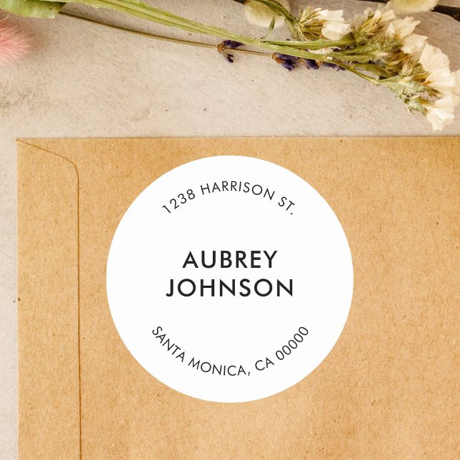 Modern Simple Return Address Classic Round Sticker (Creator Uploaded)