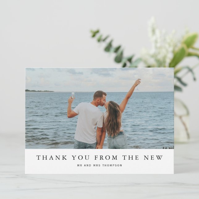 Modern Simple Romantic Photo Wedding Thank You Card (Standing Front)