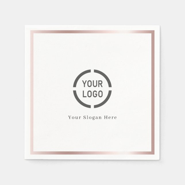 Modern simple rose gold border company logo napkin (Front)