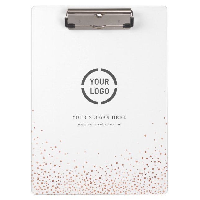 Modern simple rose gold glitter company logo clipboard (Front)
