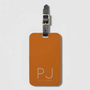 Modern Simple Rust Personalised Monogram Luggage Tag