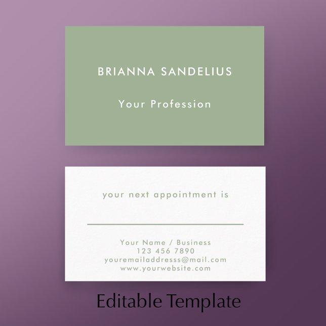 Modern Simple Sage Green Custom Business Appointment Card (Add your custom text to this modern sage green appointment card template.
)