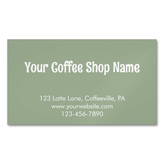 Modern Simple Sage Green Custom Coffee Promotional Magnetic Business Card (Front)