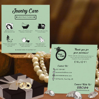 Modern Simple Sage Green Jewellery Care Instructio Enclosure Card