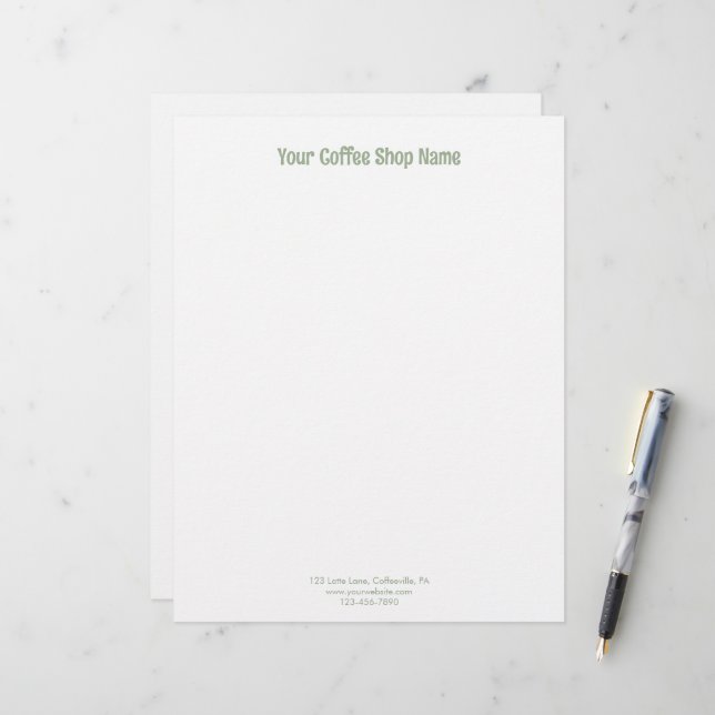 Modern Simple Sage Green Personalized Business Custom Letterhead (Front/Back In Situ)