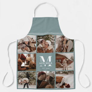 Modern Simple Sage Green Photo Collage   Monogram Apron