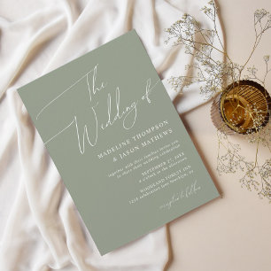 Modern Simple Sage Green Script The Wedding Invitation