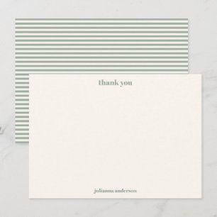 Modern Simple Sage Green Stripes Personalized Name Thank You Card