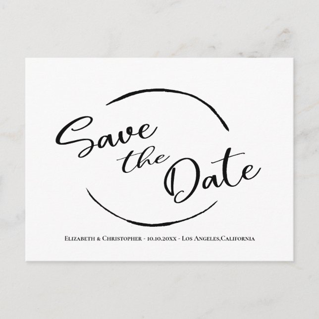 Modern Simple Save The Date Minimalist Black White Postcard (Front)