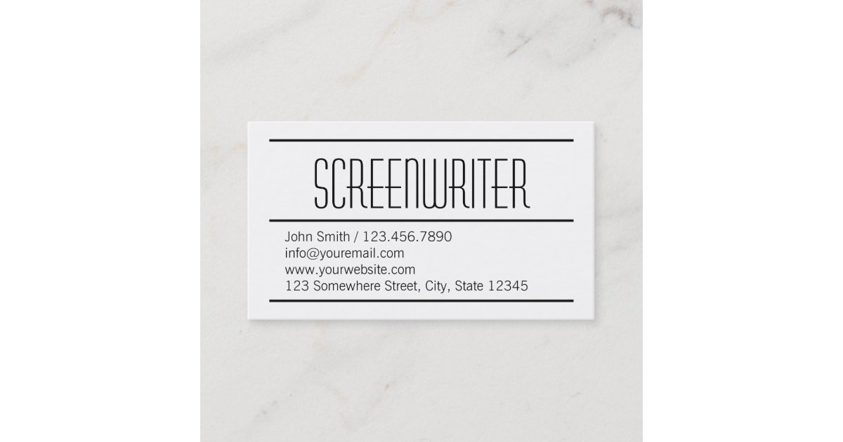 Modern Simple Screenwriter Business Card Zazzle.co.uk