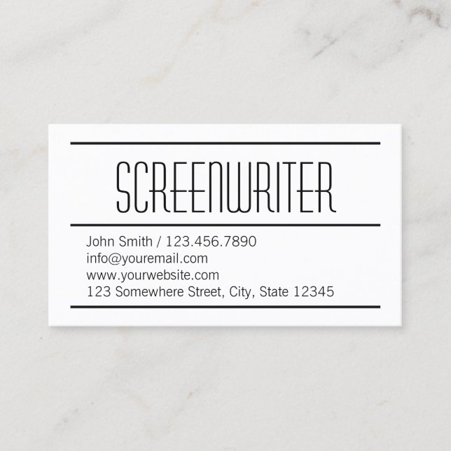 Modern Simple Screenwriter Business Card (Front)