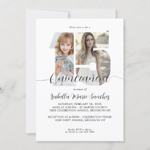 Modern Simple Script 15 Quinceanera Photo Birthday Invitation
