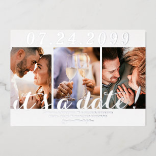 Modern Simple Script 3 Photo QR CODE Save The Date