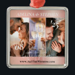 Modern Simple Script 3 Photo Website Instagram Metal Tree Decoration<br><div class="desc">Modern, simple and elegant Christmas ornament with three photos, with a gallery style layout, and a pretty script calligraphy - "better together" (that you can personalise your own quote, and wedding colours), on a rose gold background. Your family and friends will love it. ★ Easily PERSONALIZE the design with your...</div>