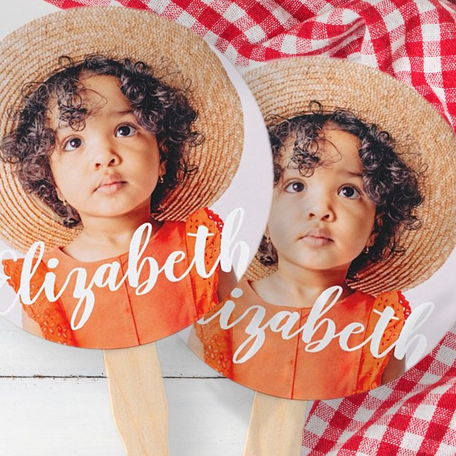 Modern Simple Script Add Your Name and Photo Hand Fan (Creator Uploaded)